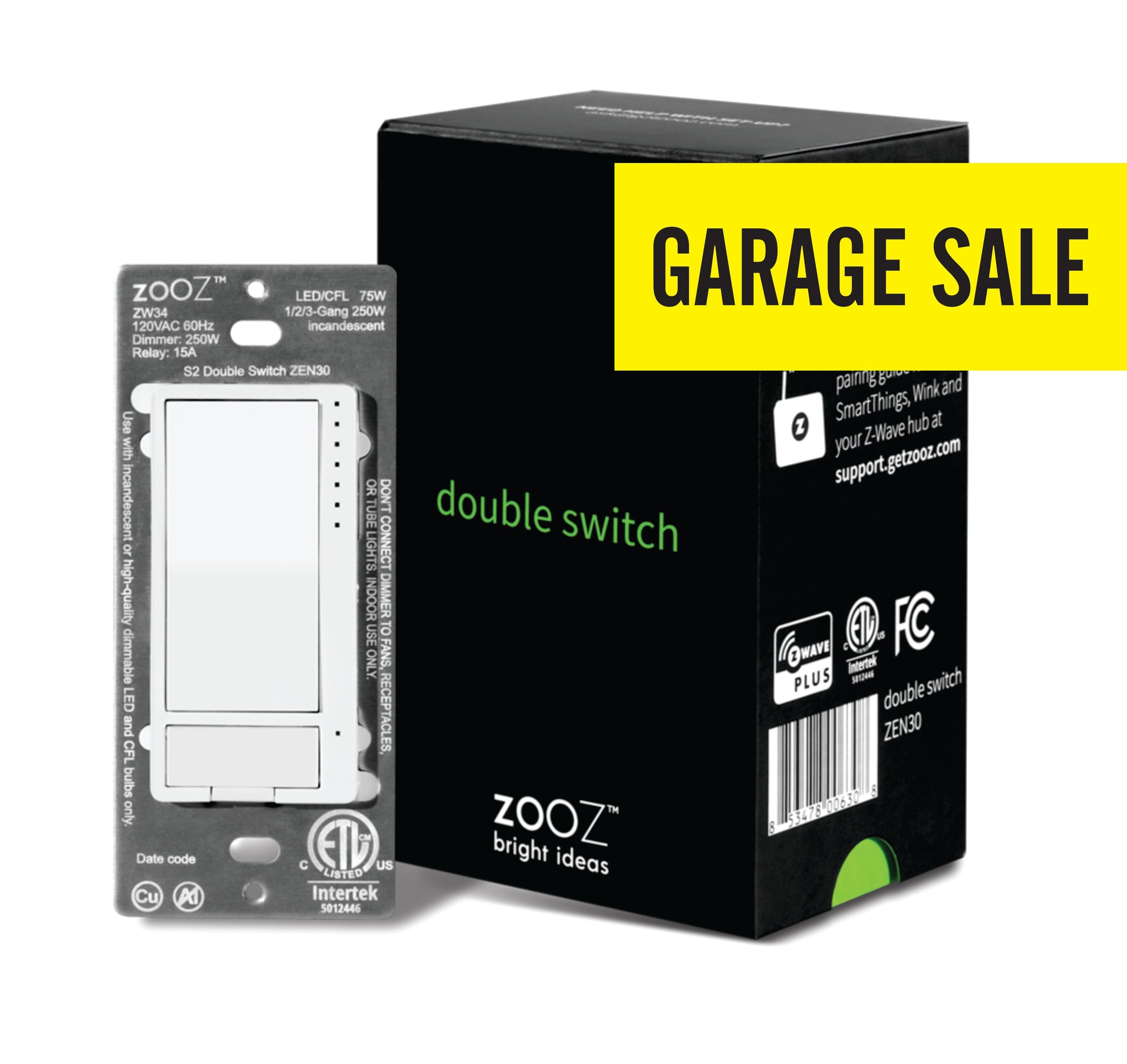 Zooz Z-Wave Plus S2 Double Switch ZEN30 Packaging View Garage Sale