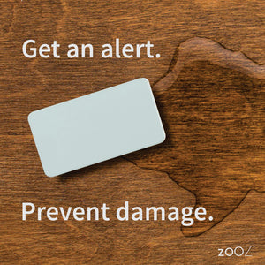 Zooz Smart Water Leak Sensor ZSE42 detecting a water leak. Get an alert. Prevent damage.