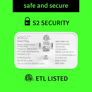 Zooz 700 Series Z-Wave Plus Smart Plug ZEN04 800LR S2 Security and ETL Certification