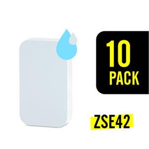 Zooz Water Leak Sensor image with 10-pack badge on white background