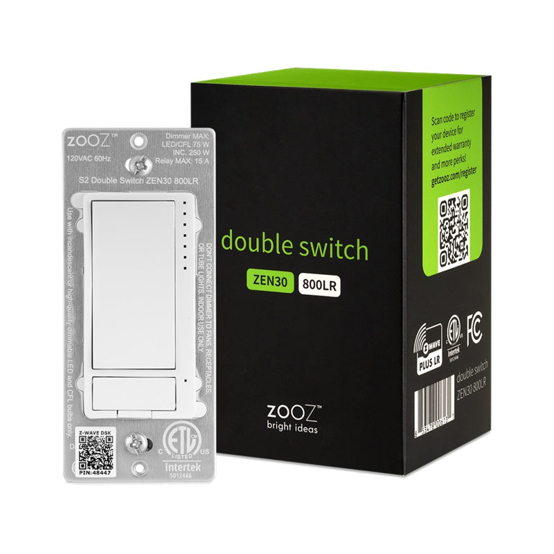 Zooz Z-Wave Plus S2 Double Switch ZEN30 800LR Packaging View