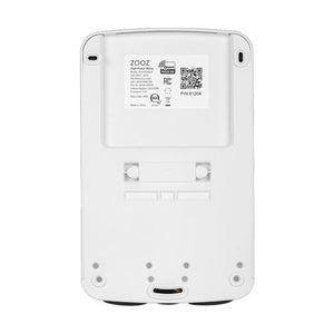 Back view of the Zooz Z-Wave Long Range High Power Relay ZEN78 800LR with branding and certification labels on a white background