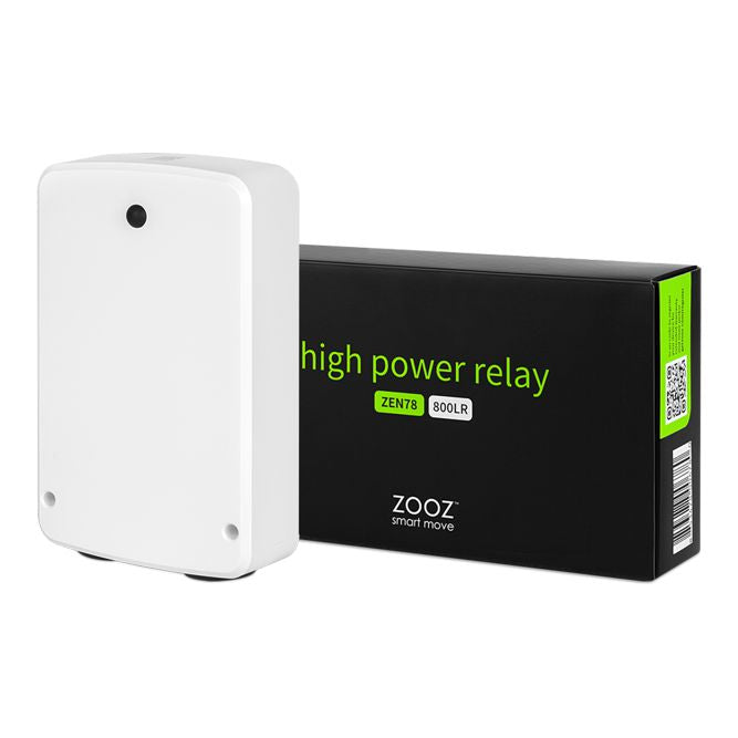 White high power relay device with its packaging on a white background