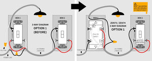 Zooz 700 Series Z-Wave Plus S2 On / Off Toggle Switch ZEN73 3-way wiring diagram option 1