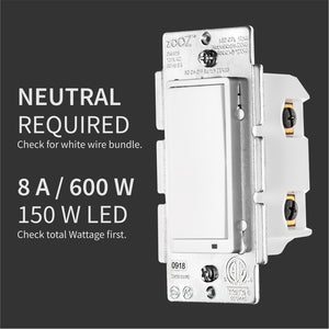 Zooz Z-Wave Plus S2 On / Off Wall Switch ZEN26 (White) with Simple Direct 3-Way & 4-Way Technical Requirements